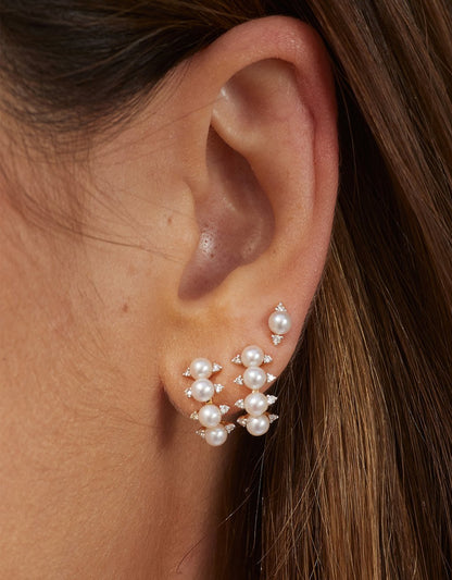 ef collection diamond and pearl arc stud earrings