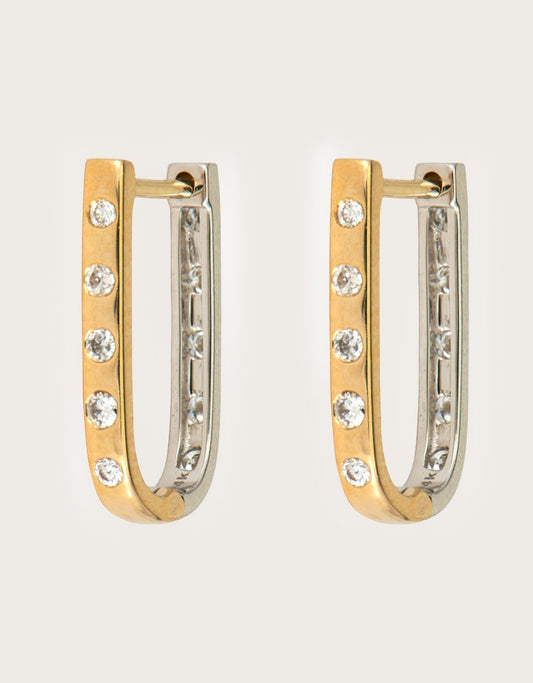 three stories White and Yellow Double Sided Curved Diamond Hoops