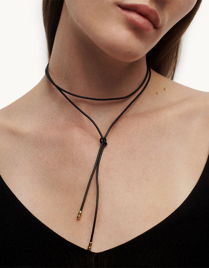 PDPAOLA Dana Leather Bow Necklace